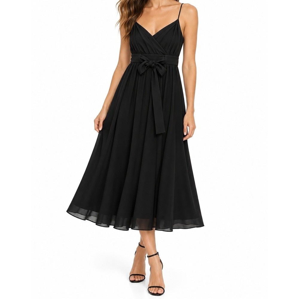 DVF Diane von Furstenberg Jolie Black Cotton Midi Dress Spaghetti Strap 2